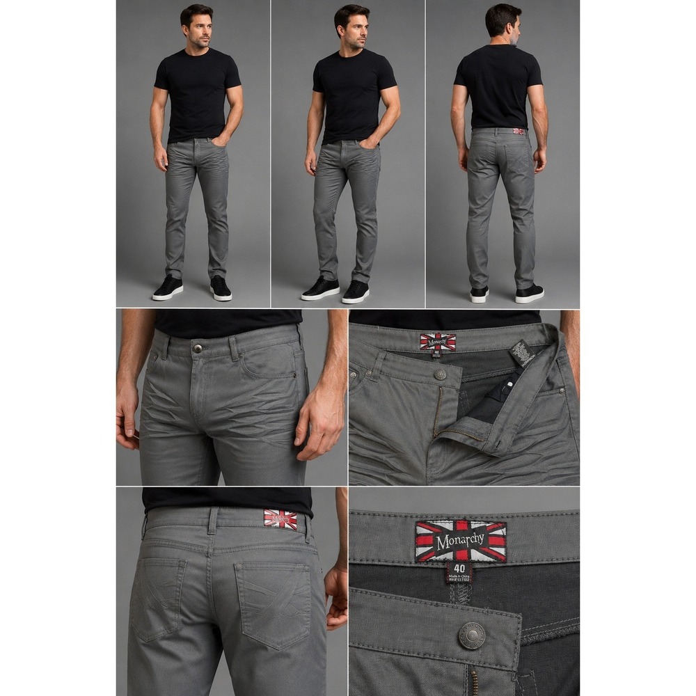 Monarchy Men's Gray Moto Pants Size 40 Slim Straight Biker Twill Jeans